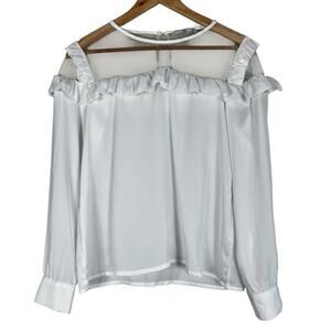 LM Blouse Womens M White Sheer Mesh Ruffle Long Sleeve Romantic Coquette